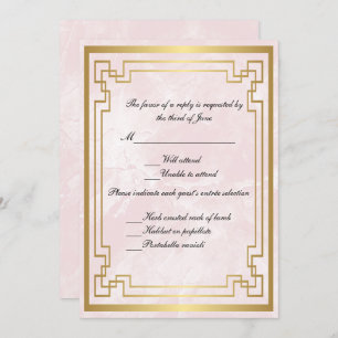 Gold Geometric Lijst Pink Marble Wedding Response Kaart