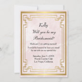 Gold Geometric Lijst Roze Marmer Bridesmaid Kaart (Voorkant)
