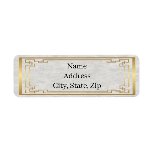 Gold Geometric Lijst White Marble Wedding Address Etiket (Voorkant)