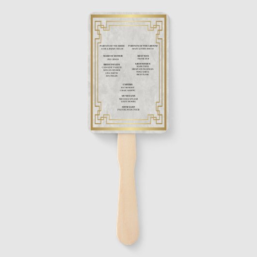 Gold Geometric Lijst White Marble Wedding Program Handwaaier (Achterkant)