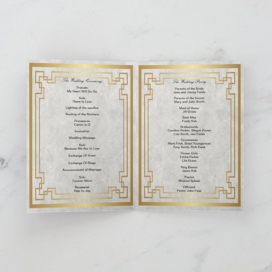 Gold Geometric Lijst White Marble Wedding Program Kaart (Binnen)