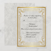 Gold Geometric Lijst White marble Wedding RSVP Kaart (Voorkant / Achterkant)