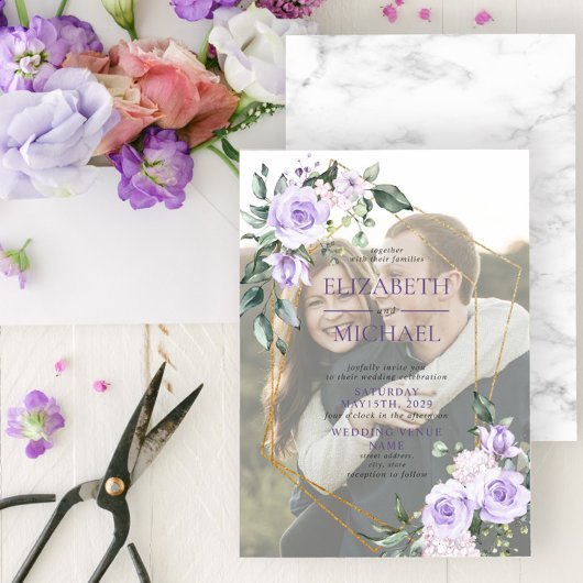 Gold Geometric Lila Floral Vellum Overlay Foto Kaart