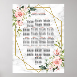 Gold Geometric Marble Pink Floral Seating Poster