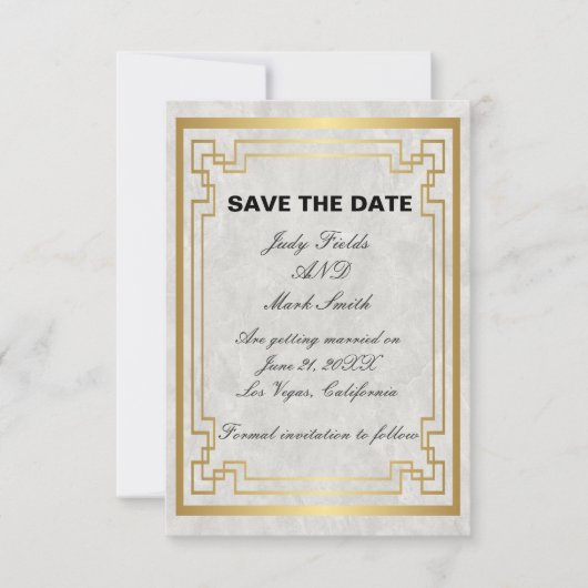 Gold Geometric Marble Wedding Save the Date Kaart (Voorkant)
