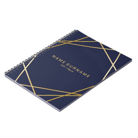 Gold Geometric Midnight Blue Spiral Photo Notebook Notitieboek (Linkerzijde)