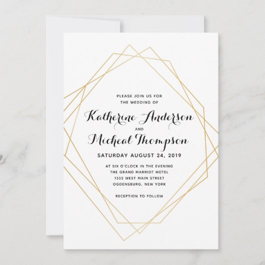 Gold Geometric Modern Wedding Invitation Kaart (Voorkant)