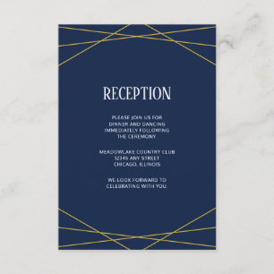 Gold Geometric Navy Blue Monogram bruiloft Informatiekaartje