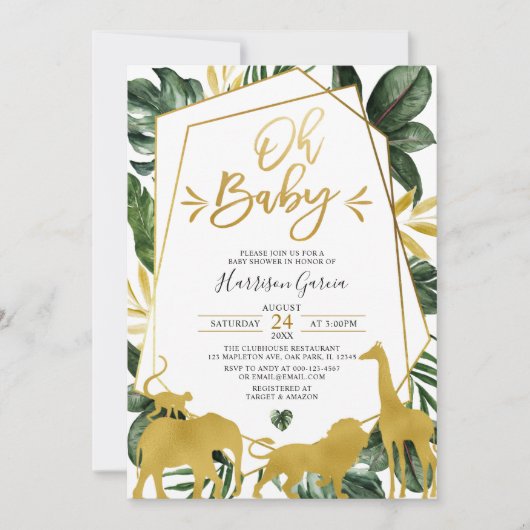 Gold Geometric Oh Baby Animals Baby shower Kaart (Voorkant)