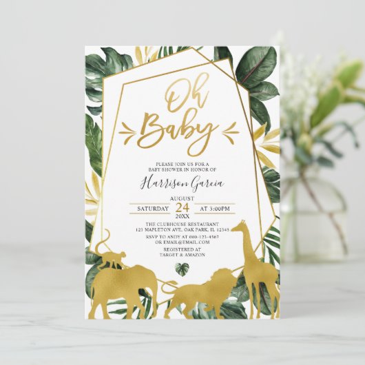 Gold Geometric Oh Baby Animals Baby shower Kaart (Staand voorkant)