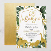 Gold Geometric Oh Baby Animals Baby shower Kaart (Voorkant / Achterkant)