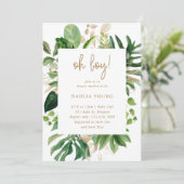 Gold Geometric Oh Boy Tropical Baby shower Kaart (Staand voorkant)