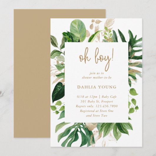Gold Geometric Oh Boy Tropical Baby shower Kaart (Voorkant / Achterkant)