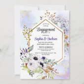 Gold Geometric Paars Floral Engagement Party Kaart (Voorkant)