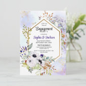 Gold Geometric Paars Floral Engagement Party Kaart (Staand voorkant)