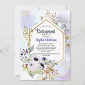 Gold Geometric Paars Floral Retirement Party Kaart (Voorkant)