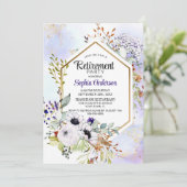 Gold Geometric Paars Floral Retirement Party Kaart (Staand voorkant)