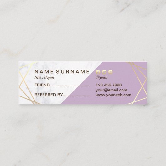 Gold Geometric Pattern Marble Lavender Reference Mini Visitekaartje (Achterkant)