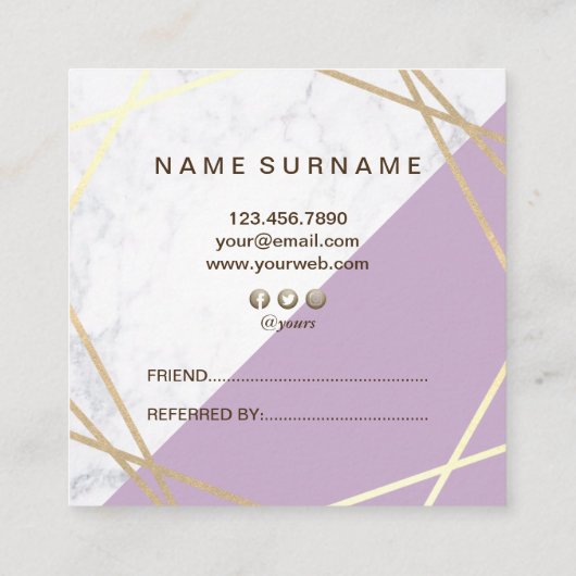 Gold Geometric Pattern Marble Lavender Reference Vierkante Visitekaartje (Achterkant)