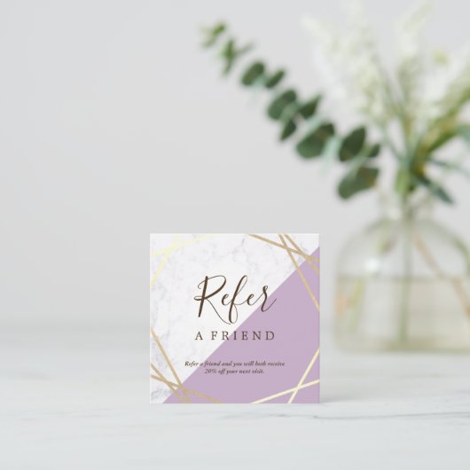 Gold Geometric Pattern Marble Lavender Reference Vierkante Visitekaartje (Staand voorkant)