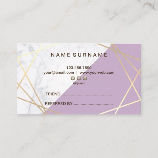 Gold Geometric Pattern Marble Lavender Reference Visitekaartje (Achterkant)