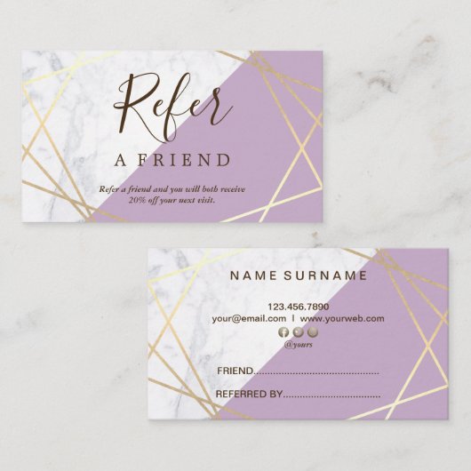 Gold Geometric Pattern Marble Lavender Reference Visitekaartje (Voorkant / Achterkant)