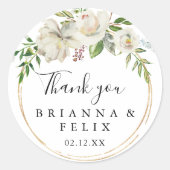 Gold Geometric Peony Bedankt voor je huwelijk. Ronde Sticker (Voorkant)