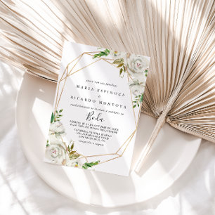 Gold Geometric Peony Floral Spain Wedding Kaart