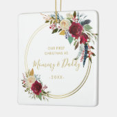 Gold Geometric Photo New Parents First Kerstmis Keramisch Ornament (Links)