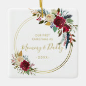 Gold Geometric Photo New Parents First Kerstmis Keramisch Ornament (Voorkant)