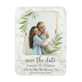 Gold Geometric Photo Wedding Save the Date Magneet