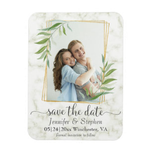 Gold Geometric Photo Wedding Save the Date Magneet