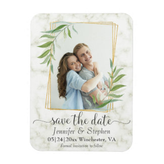 Gold Geometric Photo Wedding Save the Date Magneet