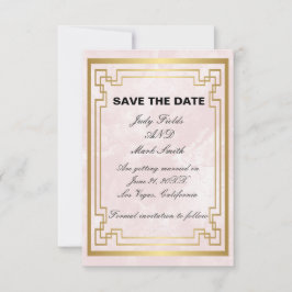 Gold Geometric Pink Marble Wedding Save the Date Bedankkaart
