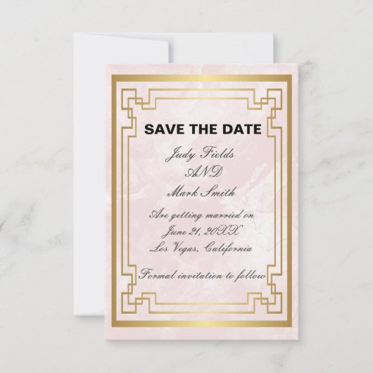 Gold Geometric Pink Marble Wedding Save the Date Bedankkaart (Voorkant)