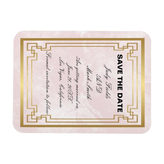 Gold Geometric Pink Marble Wedding Save the Date Magneet (Horizontaal)