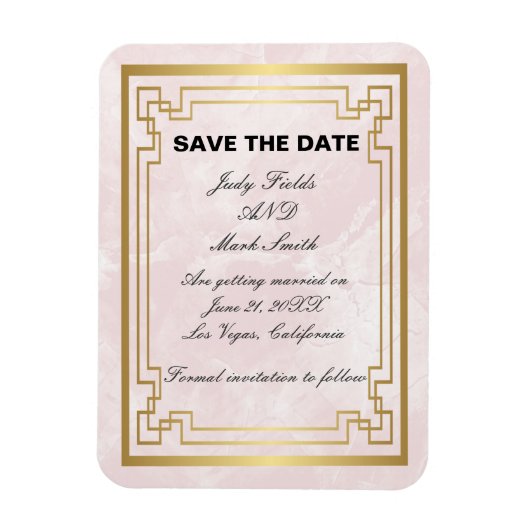 Gold Geometric Pink Marble Wedding Save the Date Magneet (Verticaal)