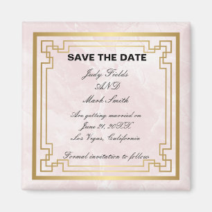 Gold Geometric Pink Marble Wedding Save the Date Magneet