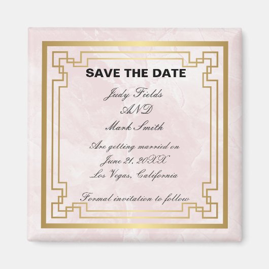 Gold Geometric Pink Marble Wedding Save the Date Magneet (Voorkant)