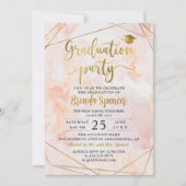 Gold Geometric Pink Waterverf Foto Afstuderen Kaart (Voorkant)