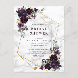 Gold Geometric Plum Paars Floral Vrijgezellenfeest Aankondigingskaart