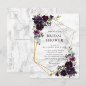 Gold Geometric Plum Paars Floral Vrijgezellenfeest Aankondigingskaart (Voorkant / Achterkant)