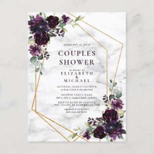 Gold Geometric Plum Paarse marble Couples Shower Aankondigingskaart