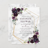 Gold Geometric Plum Paarse marble Couples Shower Aankondigingskaart (Voorkant / Achterkant)