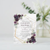 Gold Geometric Plum Paarse marble Couples Shower Aankondigingskaart (Staand voorkant)