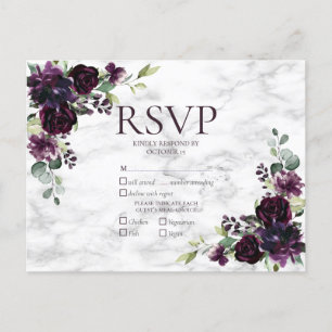 Gold Geometric Plum Paarse Marble Wedding RSVP Uitnodiging Briefkaart