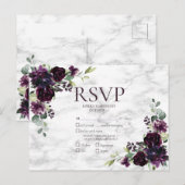 Gold Geometric Plum Paarse Marble Wedding RSVP Uitnodiging Briefkaart (Voorkant / Achterkant)