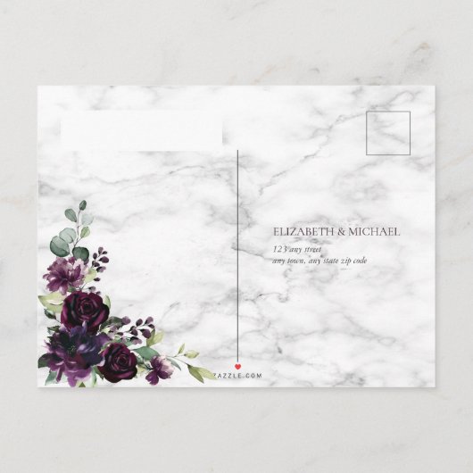 Gold Geometric Plum Paarse Marble Wedding RSVP Uitnodiging Briefkaart (Achterkant)