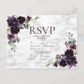 Gold Geometric Plum Paarse Marble Wedding RSVP Uitnodiging Briefkaart (Voorkant)