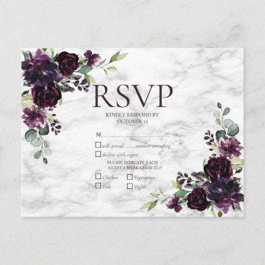 Gold Geometric Plum Paarse Marble Wedding RSVP Uitnodiging Briefkaart (Voorkant)